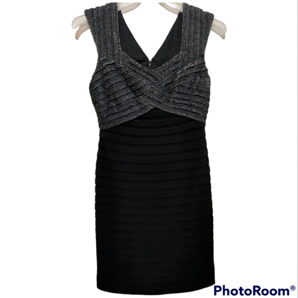 Adrianna Papell black and silver sparkle bodycon formal dress size 12